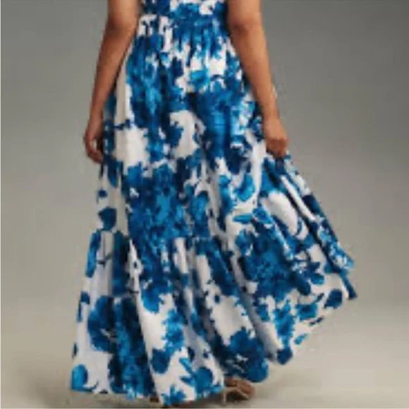 Anthropologie Teal and White Floral Maxi Dress - Picture 2 of 5